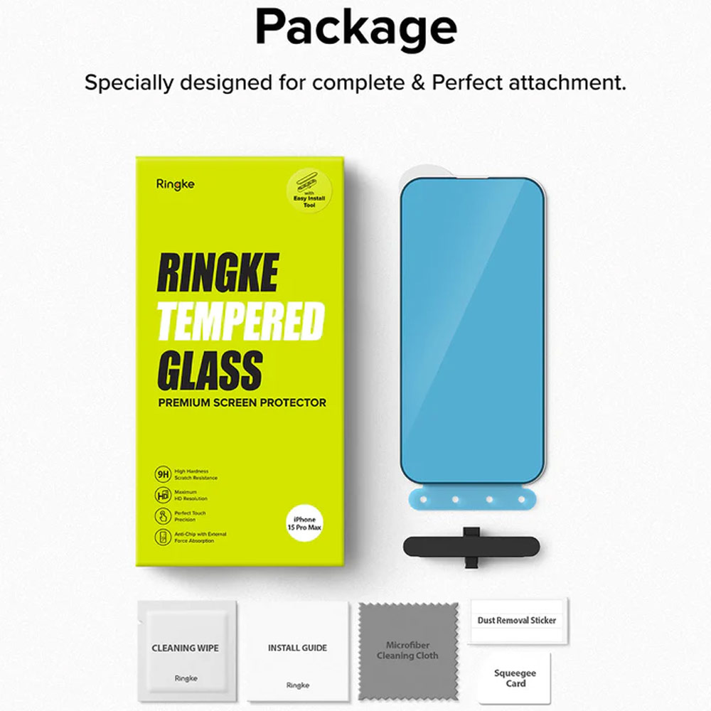 Picture of Apple iPhone 15 Pro Max 6.7 Screen Protector | Ringke Tempered Glass Full Cover Glass Screen Protector with Installation Jig Helper for iPhone 15 Pro Max 6.7 (Black)