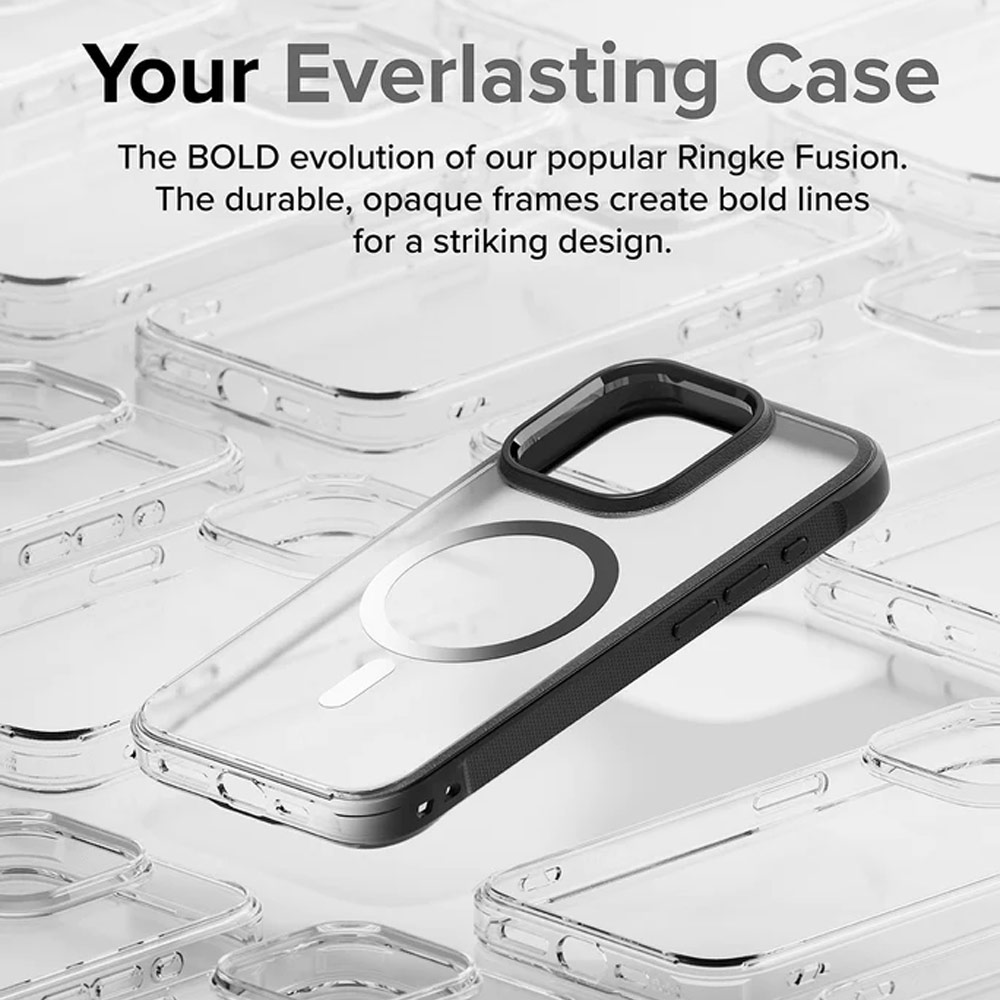 Picture of Apple iPhone 15 Pro Max 6.7 Case | Ringke Fusion Bold Magnetic Anti Yellow Back Plate Drop Protection Case for iPhone 15 Pro Max 6.7 (Matte Black)