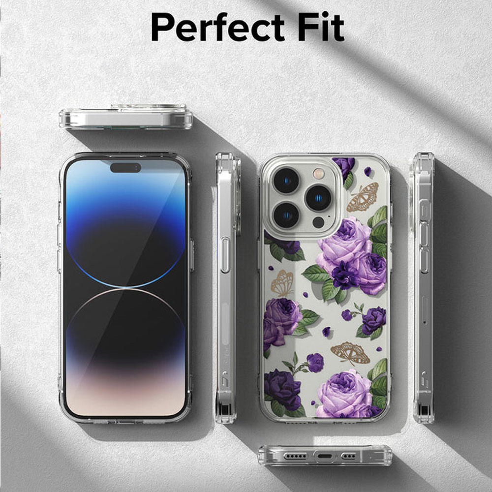Picture of Apple iPhone 14 Pro Max 6.7 Case | Ringke Fusion Design Female Modern Women Girl Trendy Design Slim Drop Protection Case for iPhone 14 Pro Max 6.7 (Purple Roses)