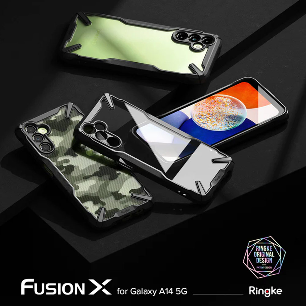 Picture of Samsung Galaxy A14 5G Case | Ringke Fusion X Transparent Back Panel and Flexible TPU Frames Protection Case for Samsung Galaxy A14 5G (Camo Black)