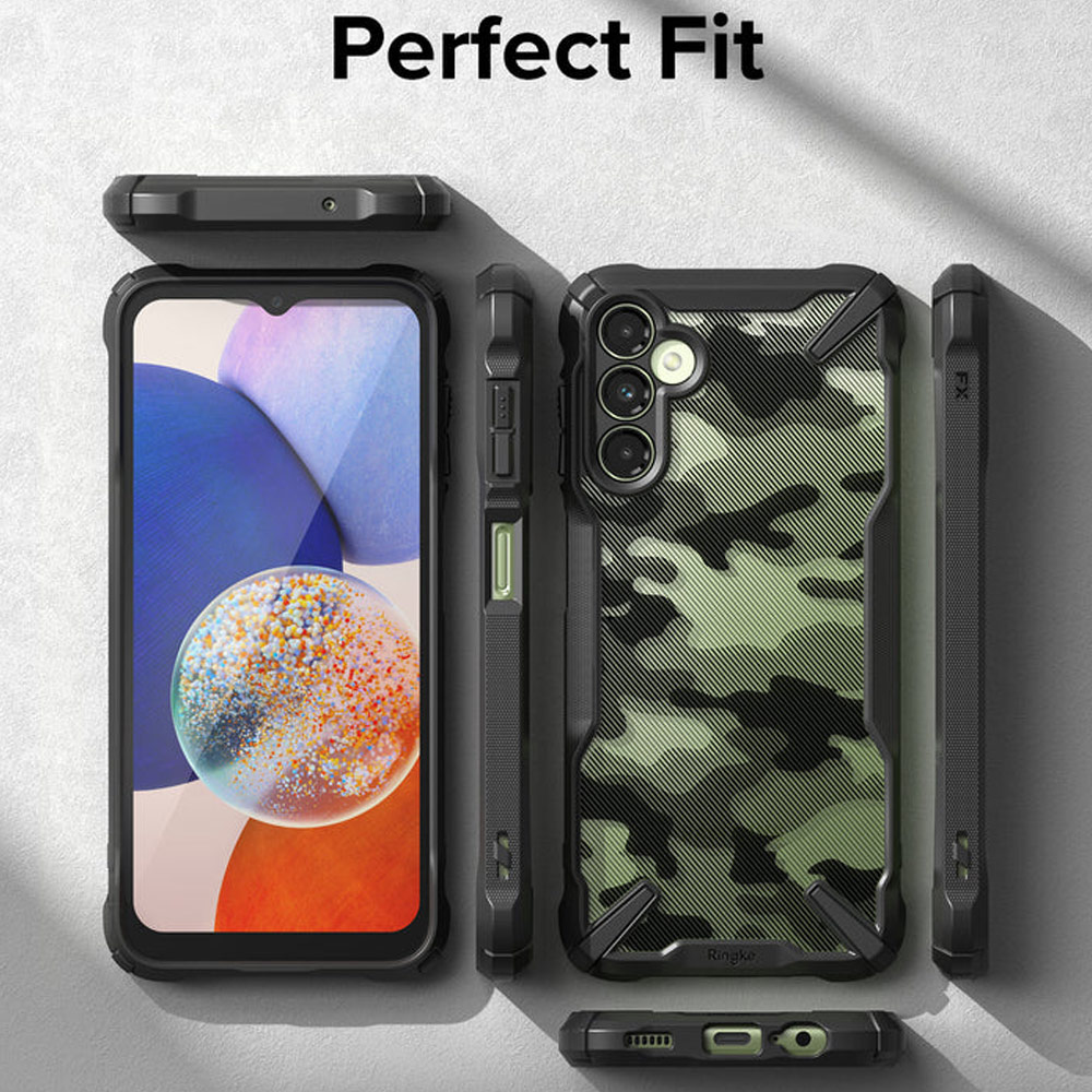 Picture of Samsung Galaxy A14 5G Case | Ringke Fusion X Transparent Back Panel and Flexible TPU Frames Protection Case for Samsung Galaxy A14 5G (Camo Black)