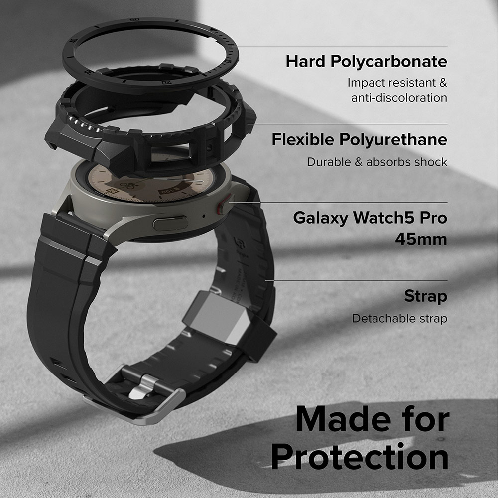 Picture of Samsung Galaxy Watch 5 Pro 45mm Case | Ringke Fusion X Guard Sporty Case and Strap for Samsung Galaxy Watch 5 Pro Case (Black)