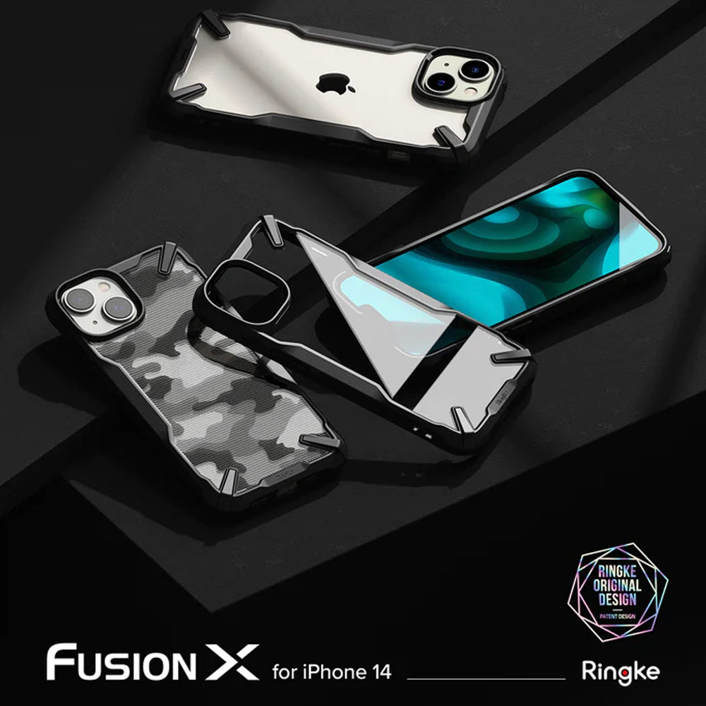 Picture of Apple iPhone 14 6.1 Case | Ringke Fusion X Hybrid PC and TPU Frame Drop Protection Case for Apple iPhone 14 6.1 (Camo Black)