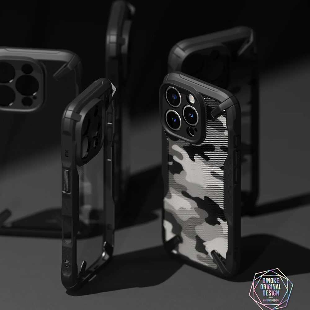 Picture of Apple iPhone 16 Pro 6.3 Case | Ringke Fusion X Hybrid PC and TPU Frame Drop Protection Case for Apple iPhone 16 Pro 6.3 (Camo Black)