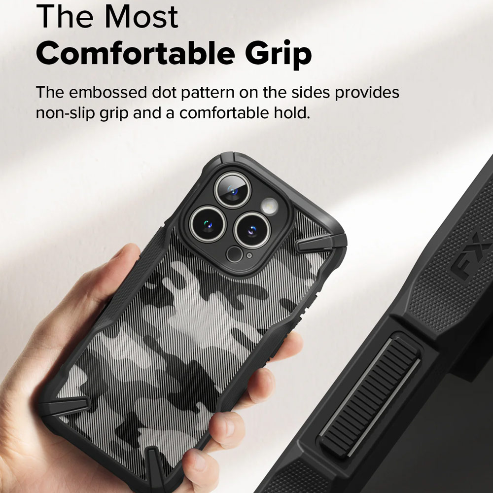 Picture of Apple iPhone 16 Pro Max 6.9 Case | Ringke Fusion X Hybrid PC and TPU Frame Drop Protection Case for Apple iPhone 16 Pro Max 6.9 (Camo Black)