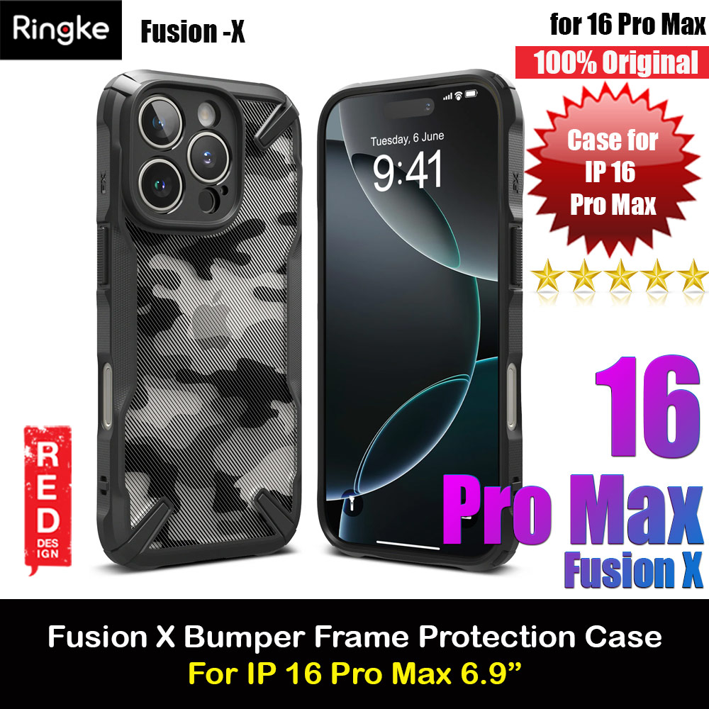 Picture of Ringke Fusion X Hybrid PC and TPU Frame Drop Protection Case for Apple iPhone 16 Pro Max 6.9 (Camo Black) Apple iPhone 16 Pro Max 6.9- Apple iPhone 16 Pro Max 6.9 Cases, Apple iPhone 16 Pro Max 6.9 Covers, iPad Cases and a wide selection of Apple iPhone 16 Pro Max 6.9 Accessories in Malaysia, Sabah, Sarawak and Singapore 