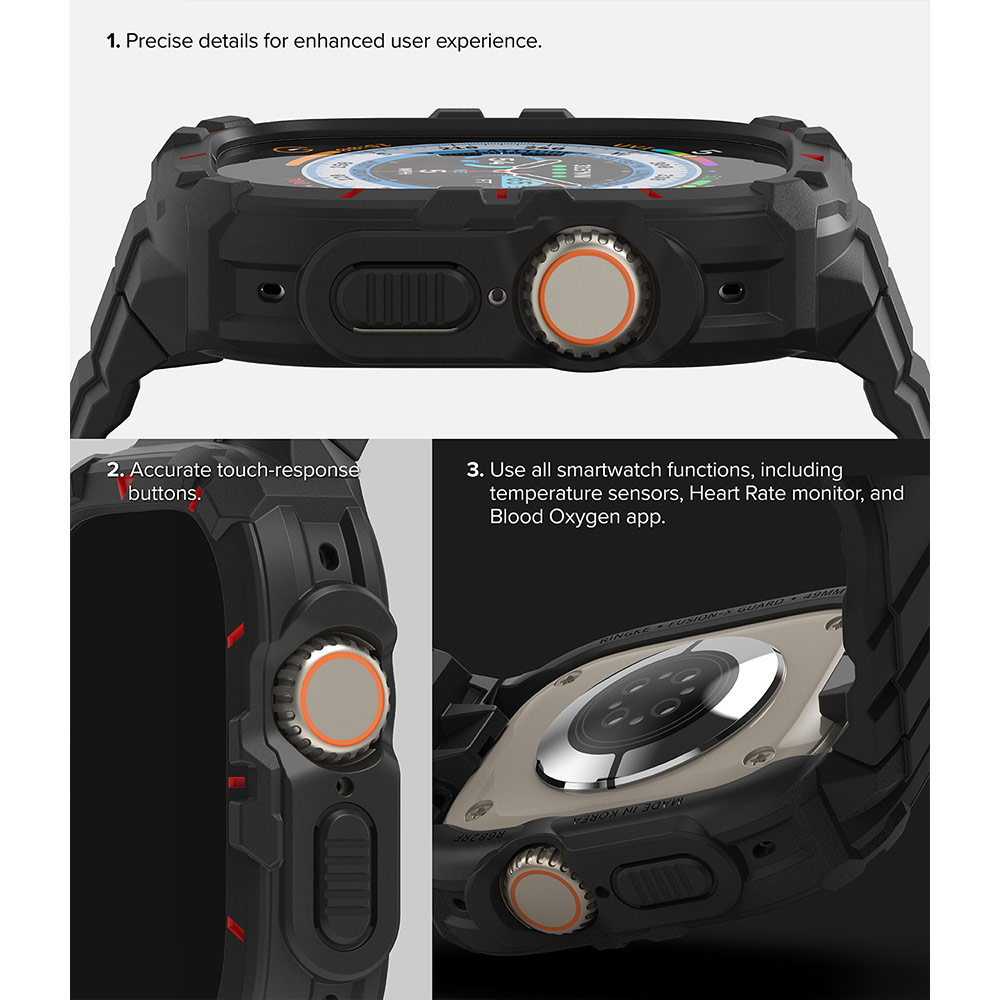 Picture of Apple Watch 49mm	Ultra 3 Case | Ringke Fusion X Guard Protection Case Strap Band for Apple Watch Ultra 49mm (Black Red Index)