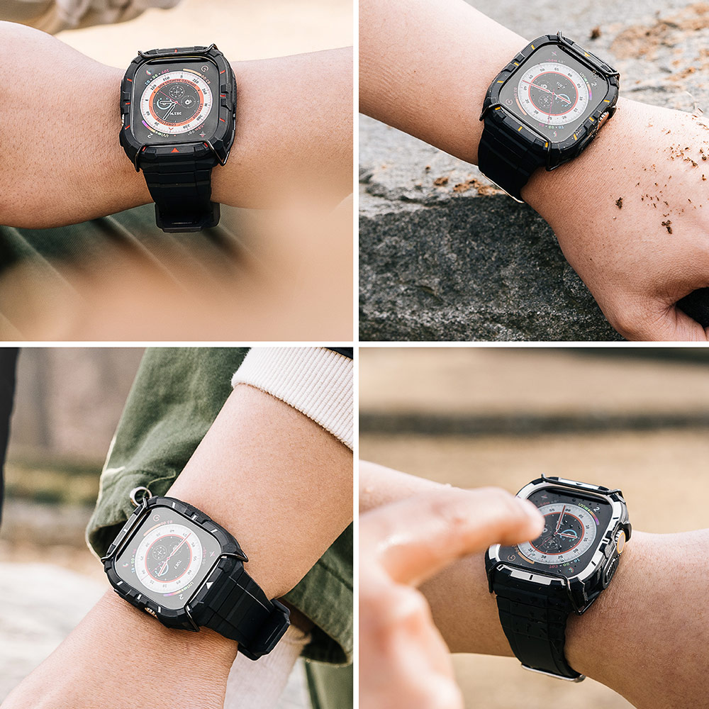 Picture of Apple Watch 49mm	Ultra 3 Case | Ringke Fusion X Guard Protection Case Strap Band for Apple Watch Ultra 49mm (Black White Index Wired)