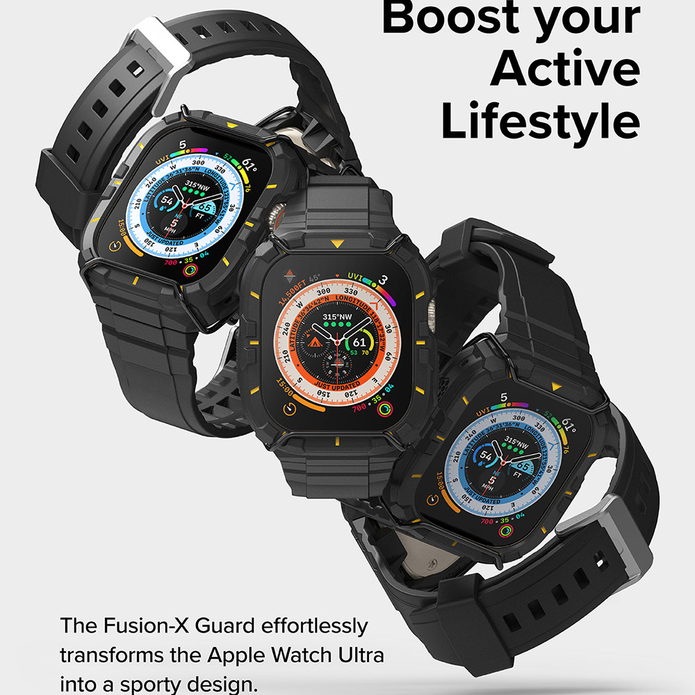 Picture of Apple Watch 49mm	Ultra 2 Case | Ringke Fusion X Guard Protection Case Strap Band for Apple Watch Ultra 49mm (Black Yellow Index Wired)