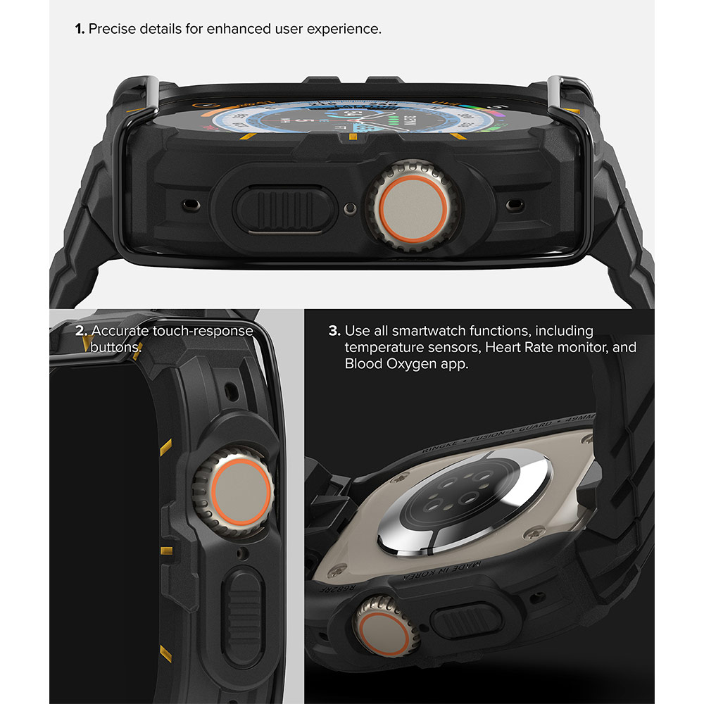 Picture of Apple Watch 49mm	Ultra 2 Case | Ringke Fusion X Guard Protection Case Strap Band for Apple Watch Ultra 49mm (Black Yellow Index Wired)