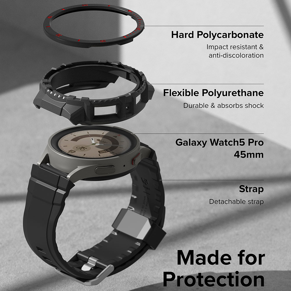 Picture of Samsung Galaxy Watch 5 Pro 45mm Case | Ringke Fusion X Guard Protection Case Strap Band for Samsung Galaxy Watch 5 Pro Series 45mm (Black White Index)