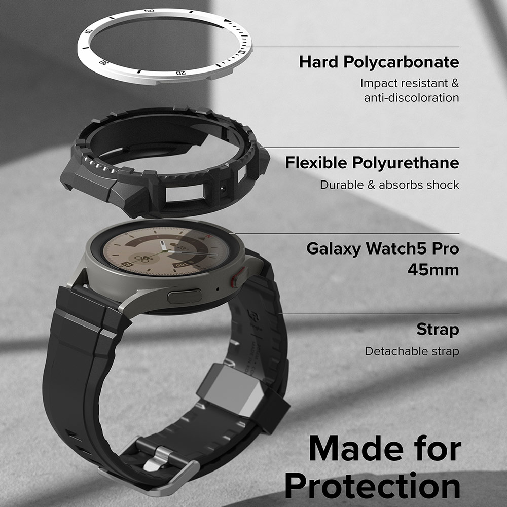 Picture of Samsung Galaxy Watch 5 Pro 45mm Case | Ringke Fusion X Guard Protection Case Strap Band for Samsung Galaxy Watch 5 Pro Series 45mm (White Black Index)