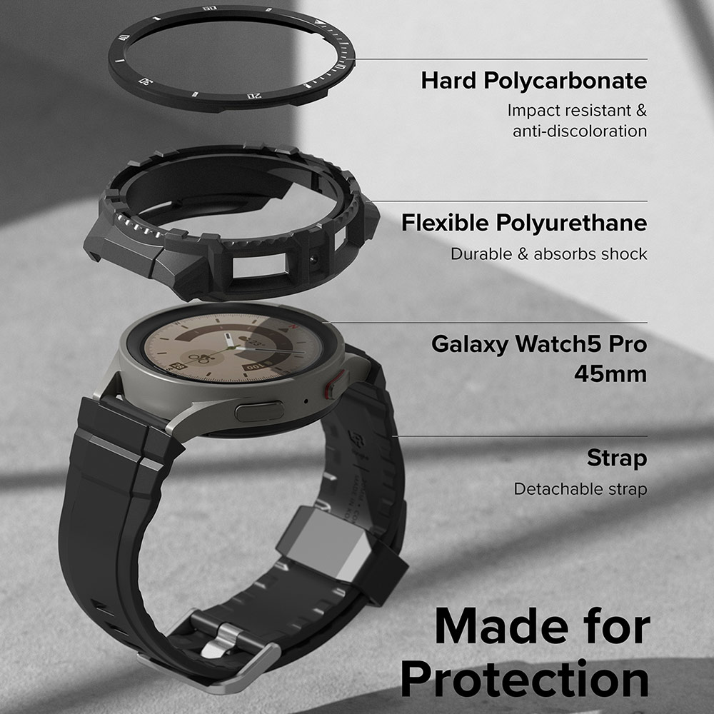 Picture of Samsung Galaxy Watch 5 Pro 45mm Case | Ringke Fusion X Guard Wired Protection Case Strap Band for Samsung Galaxy Watch 5 Pro Series 45mm (Black White Index Wired)