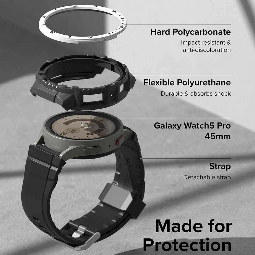 Picture of Samsung Galaxy Watch 5 Pro 45mm Case | Ringke Fusion X Guard Wired Protection Case Strap Band for Samsung Galaxy Watch 5 Pro Series 45mm (White Black Index Wired)