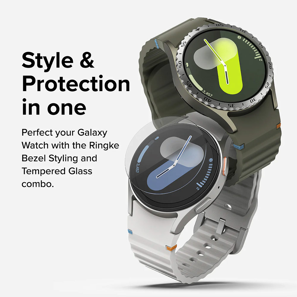 Picture of Samsung Galaxy Watch 7 44mm Screen Protector | Ringke Bezel Styling and Tempered Glass Screen Protector for Samsung Galaxy Watch 7 44mm (Black 44-02 )