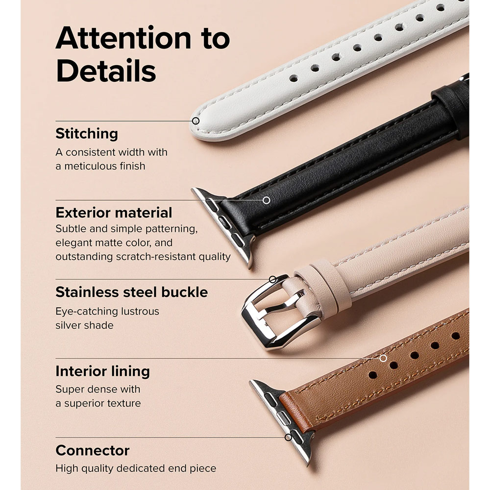 Picture of Apple Watch 38mm  | Ringke Genuine Leather One Slim Padded Strap for Apple Watch Series 4 5 6 8 9 41mm 40mm 38mm (White)