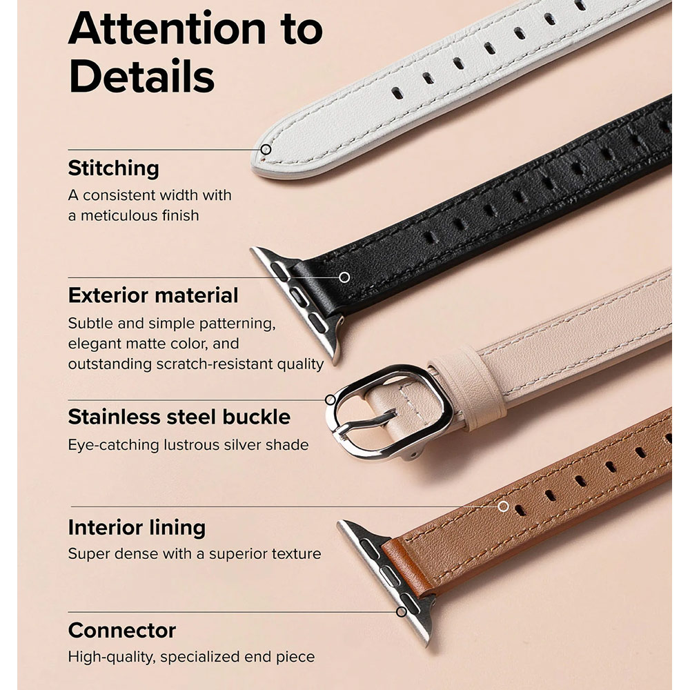 Picture of Apple Watch 38mm  | Ringke Genuine Leather One Slim Strap for Apple Watch Series 4 5 6 8 9 41mm 40mm 38mm (White)