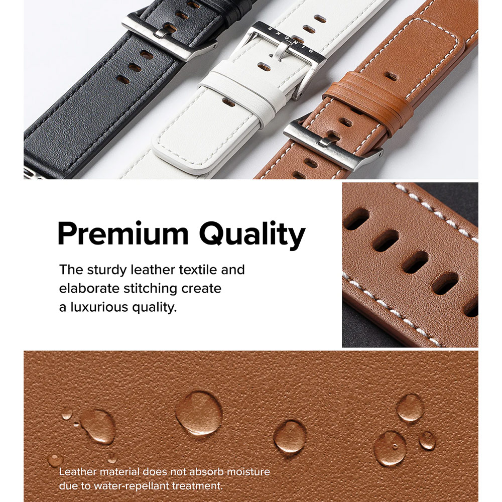 Picture of Apple Watch 42mm  | Ringke Genuine Leather One Basic Bold Strap for Apple Watch Series 4 5 6 8 9 42mm 44mm 45mm Ultra 49mm (White)