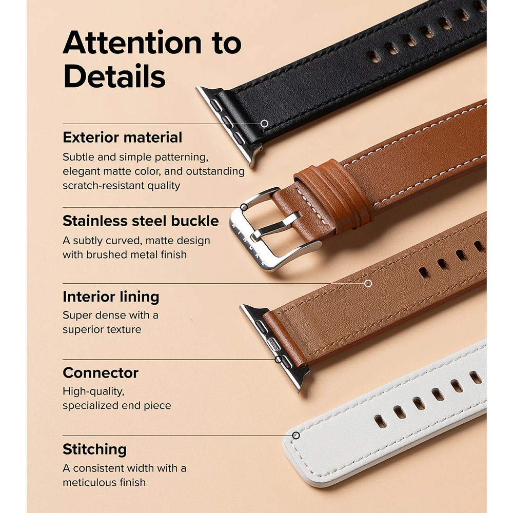 Picture of Apple Watch 42mm  | Ringke Genuine Leather One Basic Strap for Apple Watch Series 4 5 6 8 9 42mm 44mm 45mm Ultra 49mm (Black)