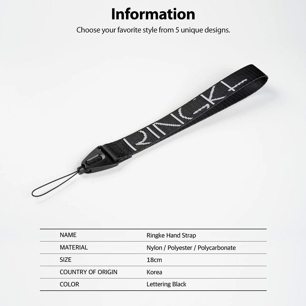 Picture of Ringke Hand Strap Smartphone Case Strap Camera Strap Key Ring Strap Airpods Pro Strap (Lettering Black)