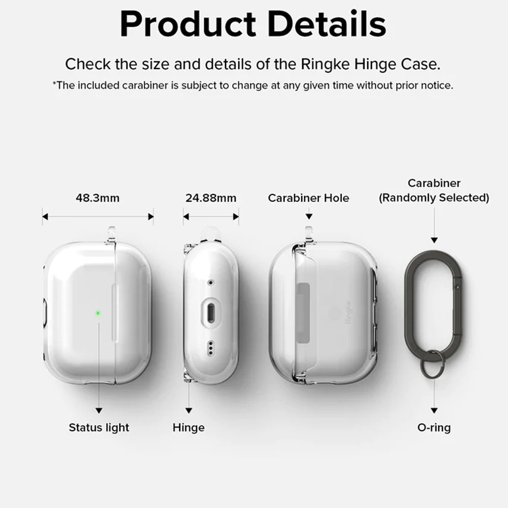 Picture of Apple Airpods Pro 2 Case | Ringke Hinge Hard PC Case Protective Protection Case with Carabiner for Apple Airpods Pro 2 (Clear)