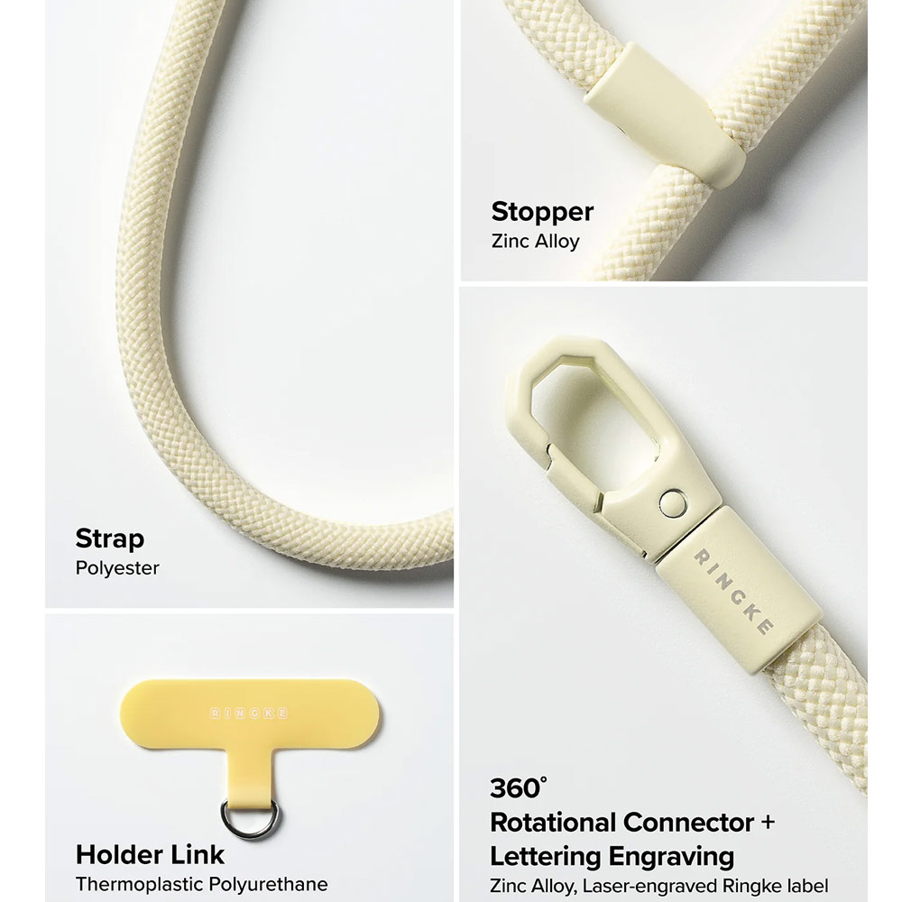 Picture of Ringke Holder Link and Flow Hand Strap P-Type Wrist Strap Phone Strap for closed-bottom phone case (Butter Yellow)