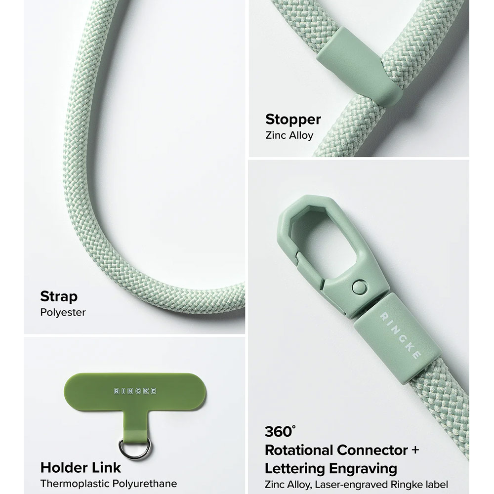 Picture of Ringke Holder Link and Flow Hand Strap P-Type Wrist Strap Phone Strap for closed-bottom phone case (Mute Mint)