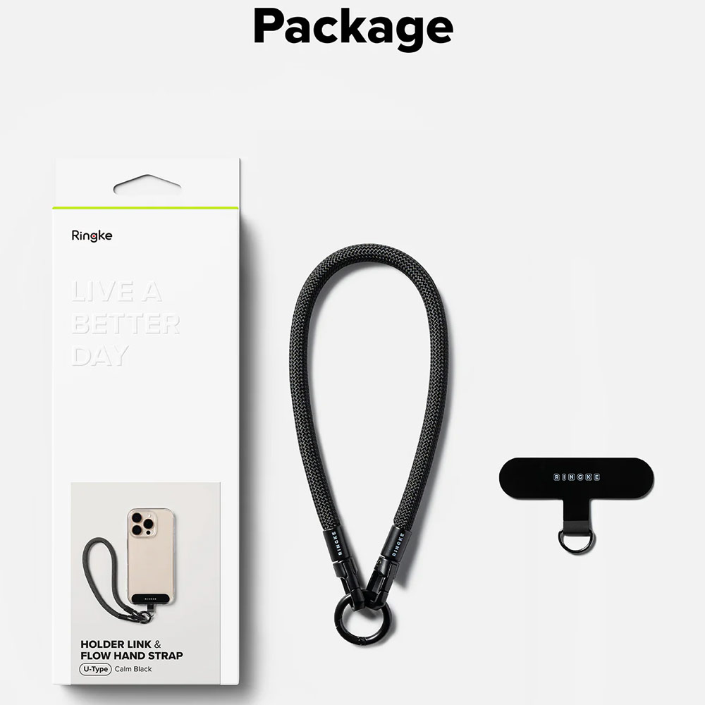 Picture of Ringke Holder Link and Flow Hand Strap U-Type Wrist Strap Phone Strap for closed-bottom phone case (Calm Black)