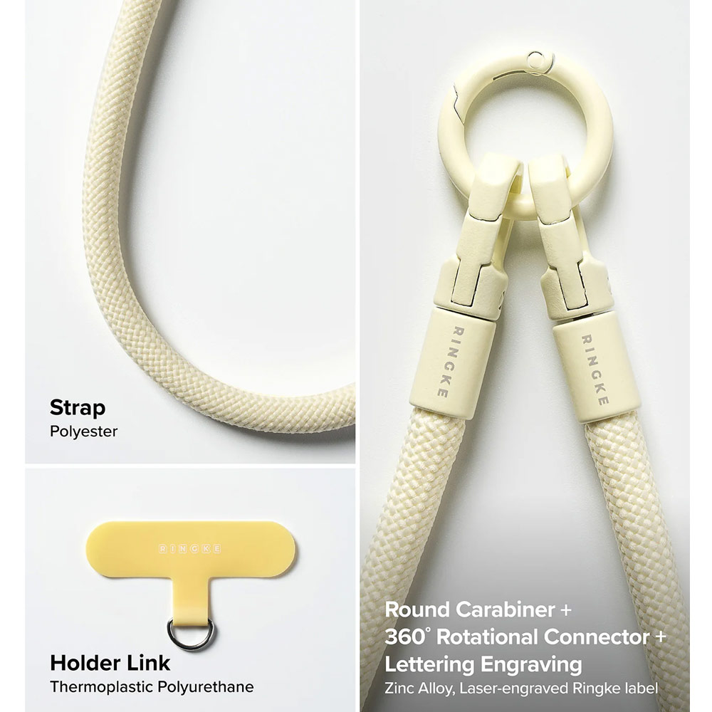 Picture of Ringke Holder Link and Flow Hand Strap U-Type Wrist Strap Phone Strap for closed-bottom phone case (Butter Yellow)