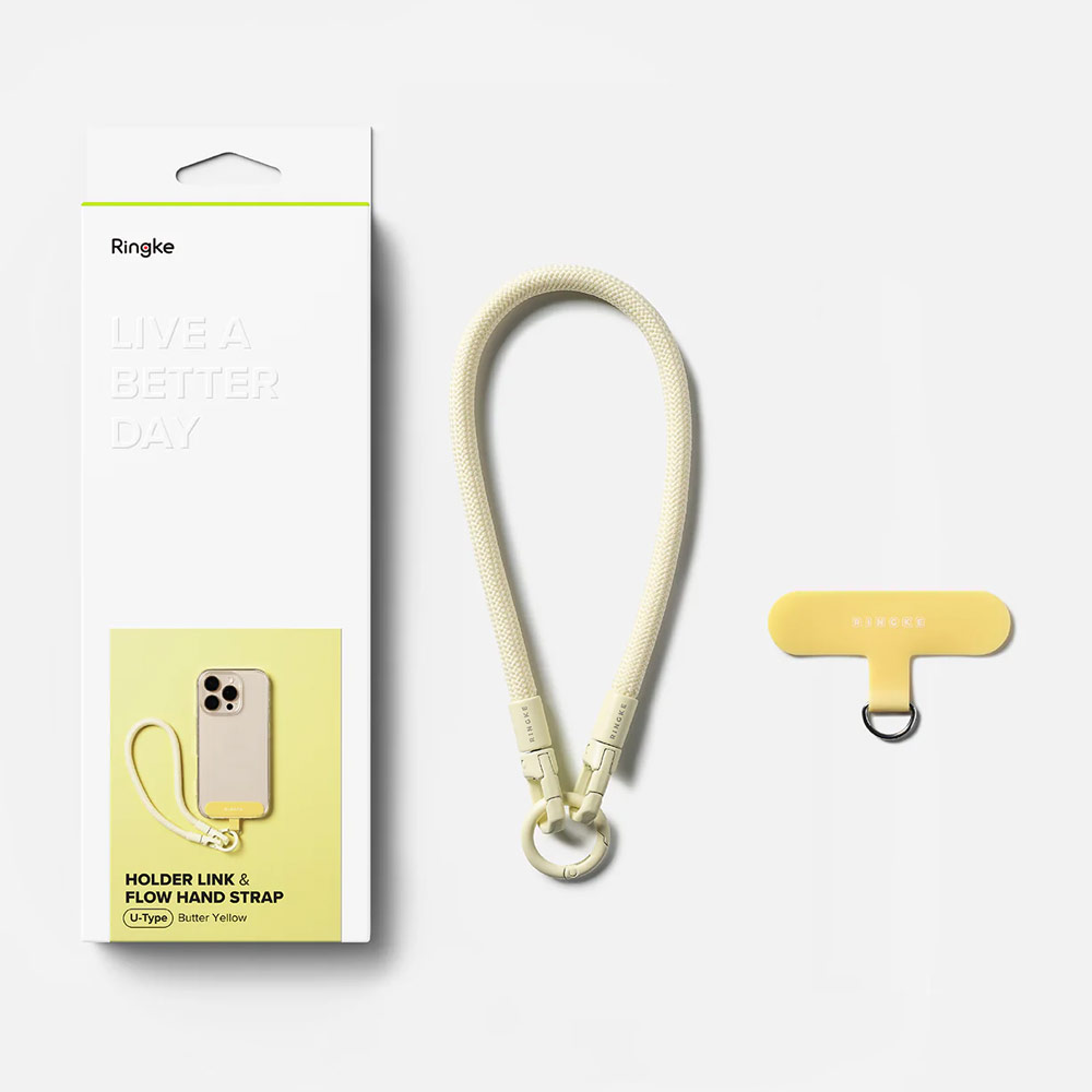 Picture of Ringke Holder Link and Flow Hand Strap U-Type Wrist Strap Phone Strap for closed-bottom phone case (Butter Yellow)