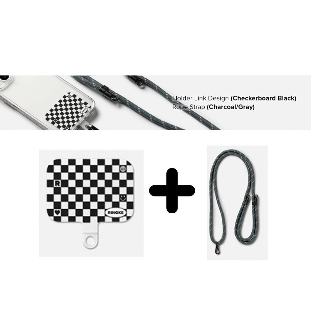 Picture of Ringke Shoulder Strap Design Holder Link Rope for Phone case (Checkerboard Design Charcoal Gray Rope)