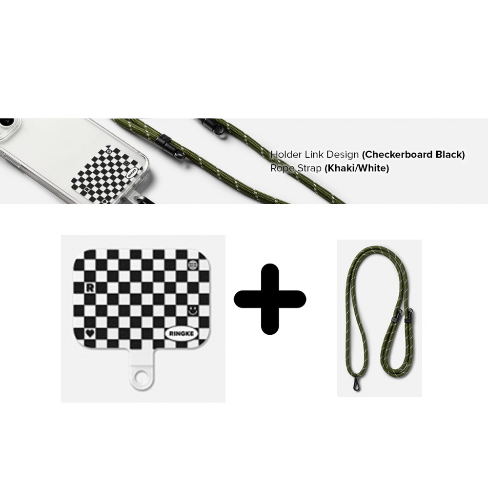 Picture of Ringke Shoulder Strap Design Holder Link Rope for Phone case (Checkerboard Design Khakis White Rope)