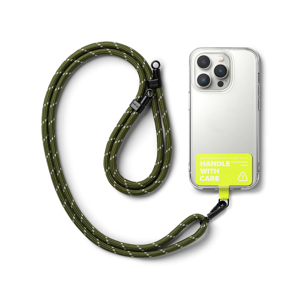 Picture of Ringke Shoulder Holder Link Strap for Phone case TARPAULIN NEON GREEN (Khaki White Rope)