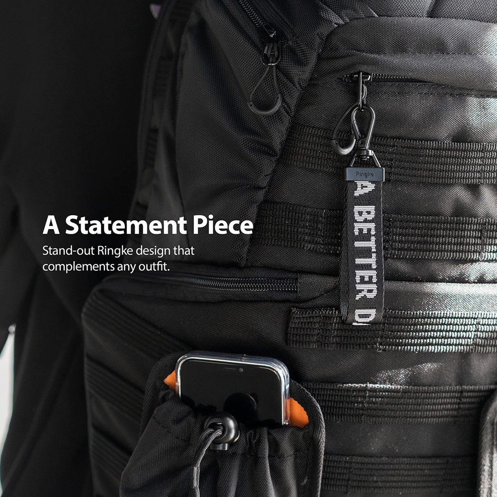 Picture of Ringke Key Ring Strap with Oval Hook Clip  for phone case keychain camera game console USB flash drives (Lettering Ticket Band 2 Black)