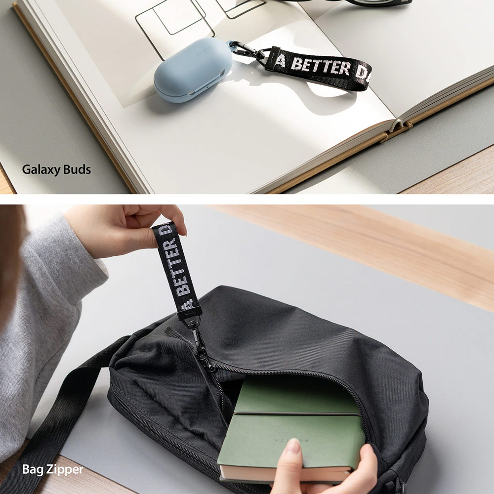 Picture of Ringke Key Ring Strap with Oval Hook Clip  for phone case keychain camera game console USB flash drives (Lettering Ticket Band 2 Black)