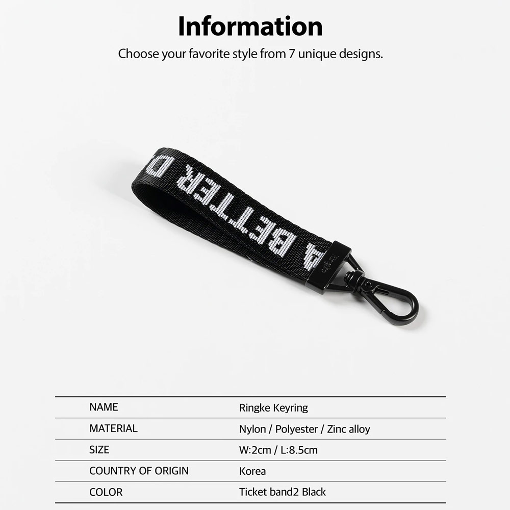 Picture of Ringke Key Ring Strap with Oval Hook Clip  for phone case keychain camera game console USB flash drives (Lettering Ticket Band 2 Black)