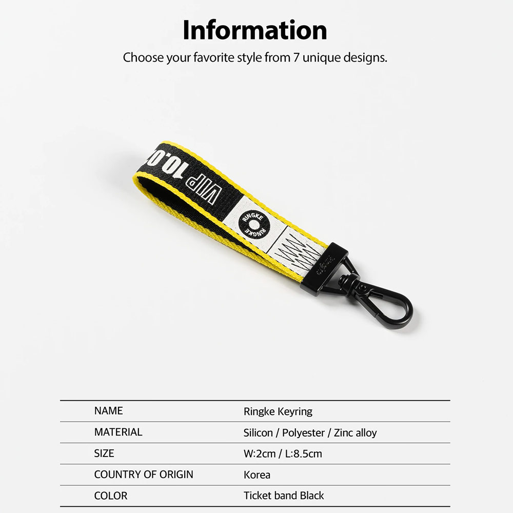 Picture of Ringke Key Ring Strap with Oval Hook Clip  for phone case keychain camera game console USB flash drives (Lettering Ticket Band Black)