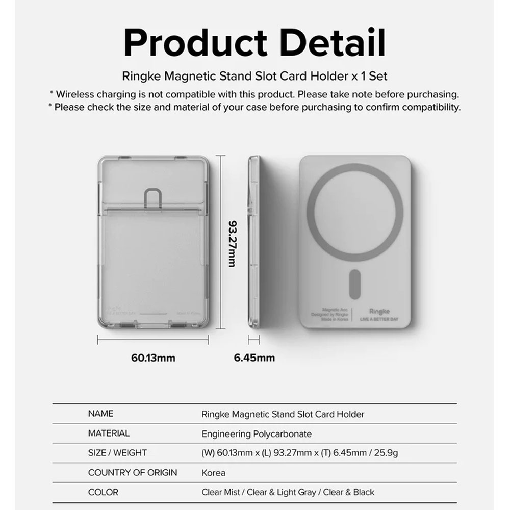 Picture of Apple iPhone 13 6.1  | Ringke Card Holder Magnetic Stand Slot Magsafe Compatible Hold up to 2 Cards for iPhone 13 Pro Max 14 Pro Max (Clear Mist)