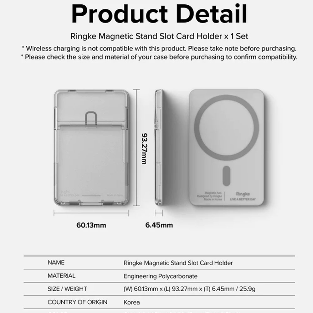 Picture of Apple iPhone 14 Pro Max 6.7  | Ringke Card Holder Magnetic Stand Slot Magsafe Compatible Hold up to 2 Cards for iPhone 13 Pro Max 14 Pro Max (Clear and Light Gray)