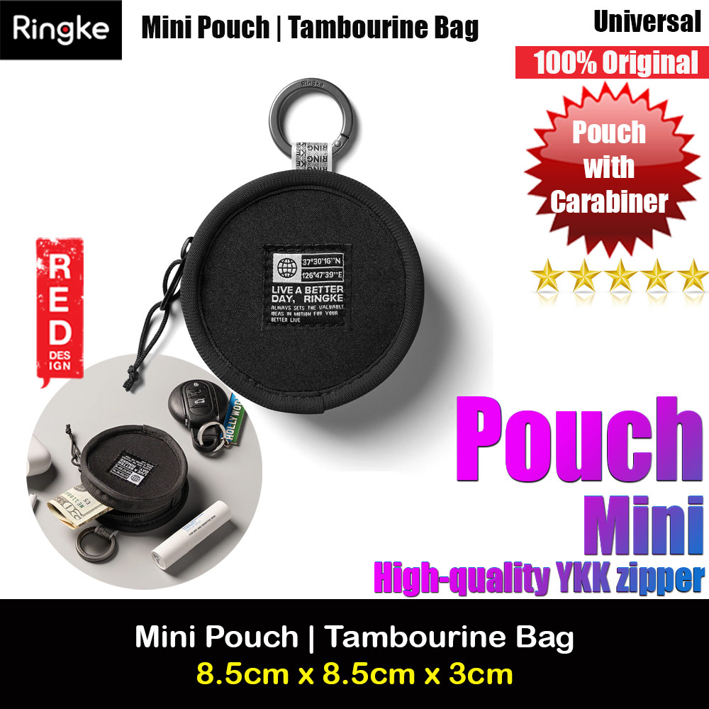 Picture of Ringke Mini Pouch Tambourine Bag with high quality YKK zipper closure with strap with Carabiner for Small Gadgets (Black) Red Design- Red Design Cases, Red Design Covers, iPad Cases and a wide selection of Red Design Accessories in Malaysia, Sabah, Sarawak and Singapore 