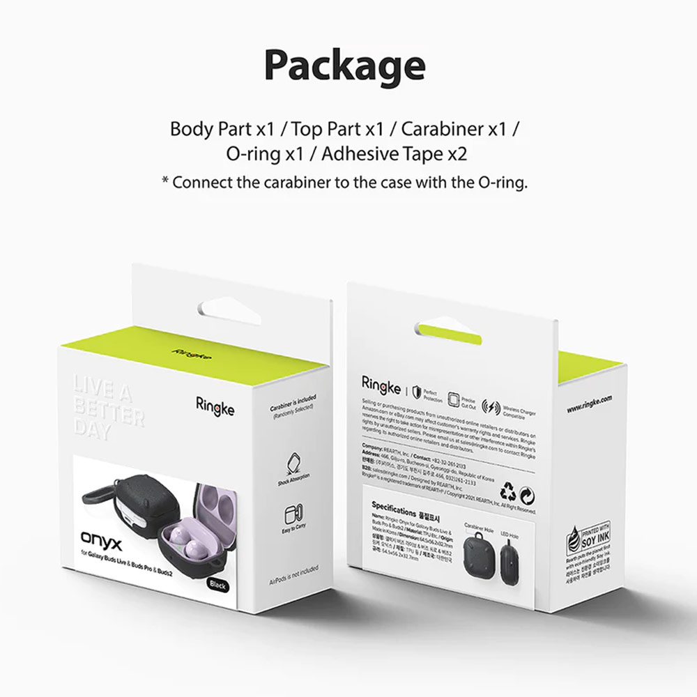 Picture of Samsung Galaxy Buds 2 Pro | Buds 2 | Buds Pro | Buds Live Case | Ringke Onyx Flexible TPU for Heavy Duty Defense Case for Galaxy Buds 2 Pro Buds 2 Pro Live Case (Black)