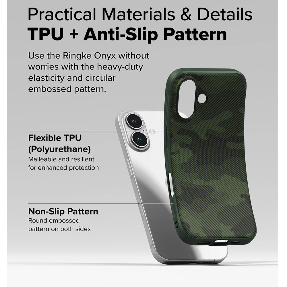 Picture of Apple iPhone 16 Plus 6.7 Case | Ringke Onyx Design Tough Heavy Duty Slim Light Drop Protection Case for Apple iPhone 16 Plus 6.7 (Camo Green)