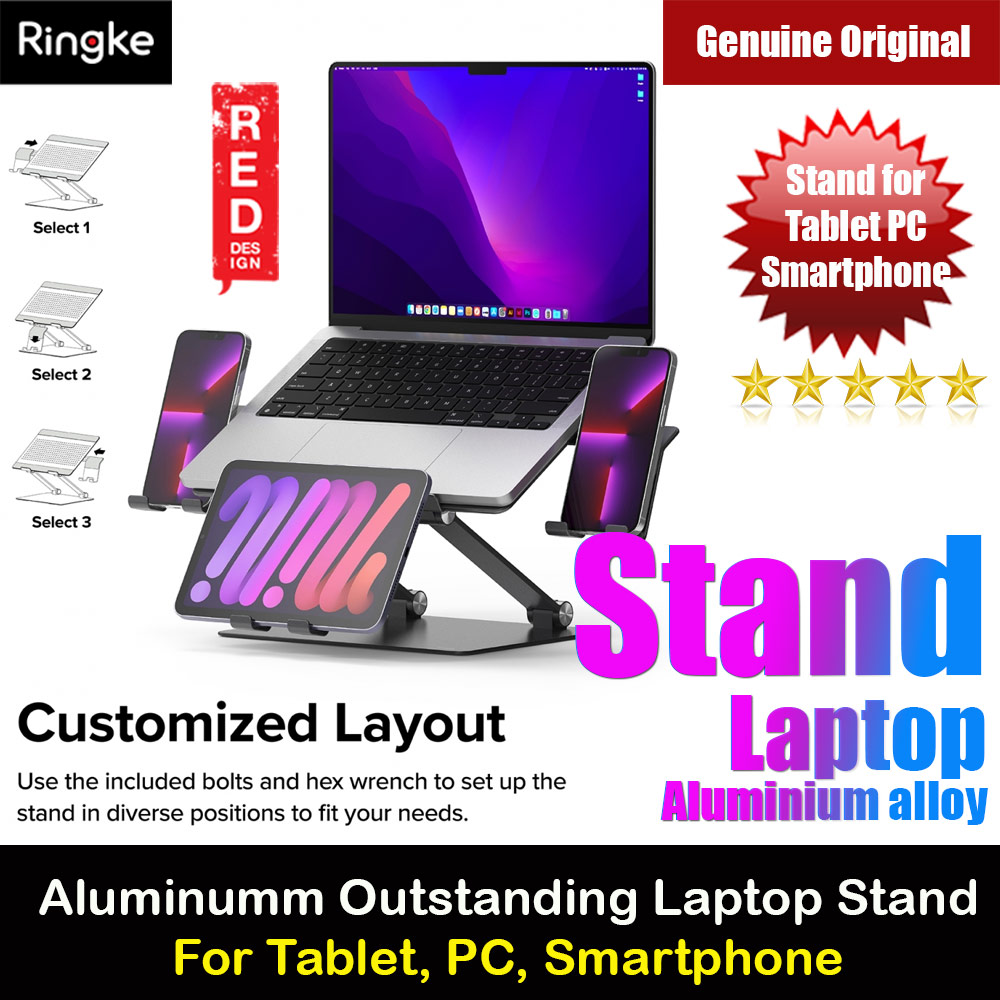 Picture of Ringke Outstanding Laptop Stand Adjustable Height Angle High Quality Aluminium Stable Foldable Stand forLaptops Notebook Tablets Smartphone (Gray) Red Design- Red Design Cases, Red Design Covers, iPad Cases and a wide selection of Red Design Accessories in Malaysia, Sabah, Sarawak and Singapore 