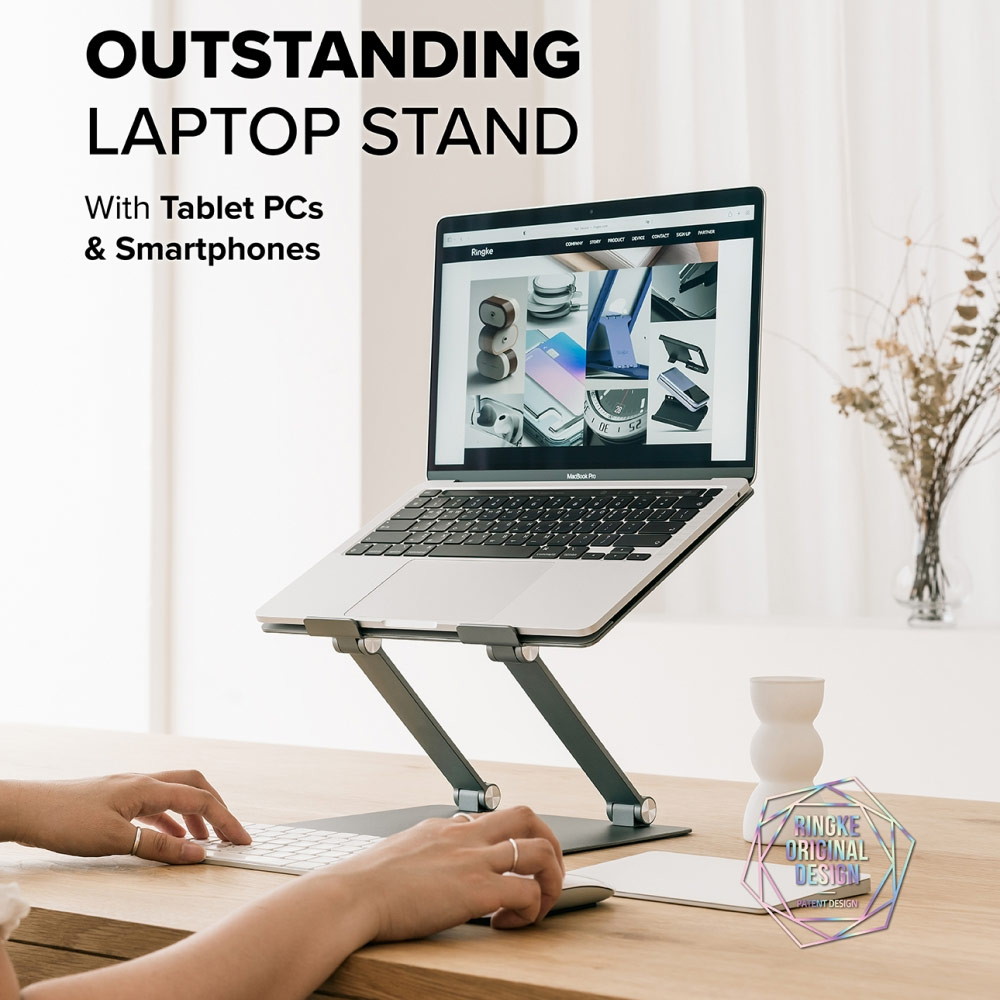 Picture of Ringke Outstanding Laptop Stand Adjustable Height Angle High Quality Aluminium Stable Foldable Stand forLaptops Notebook Tablets Smartphone (Gray)