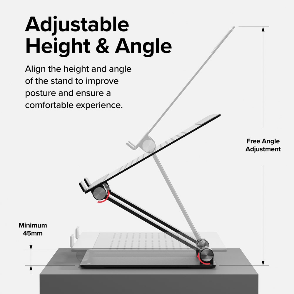 Picture of Ringke Outstanding Laptop Stand Adjustable Height Angle High Quality Aluminium Stable Foldable Stand forLaptops Notebook Tablets Smartphone (Gray)