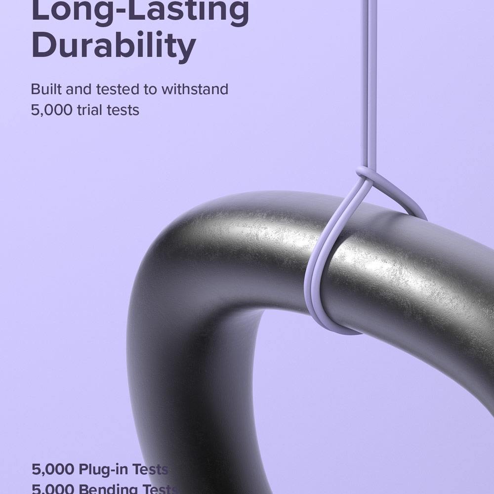 Picture of Ringke Pastel TPE Durable Cable with Cable Tie Organizer QC2.0 Fast Charge USB A to Type C (Purple 200cm)