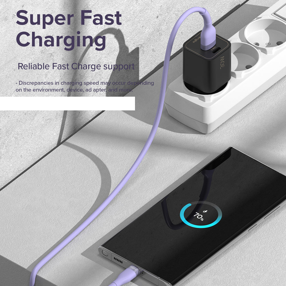 Picture of Ringke Pastel TPE Durable Cable with Cable Tie Organizer QC2.0 Fast Charge USB A to Type C (Purple 200cm)