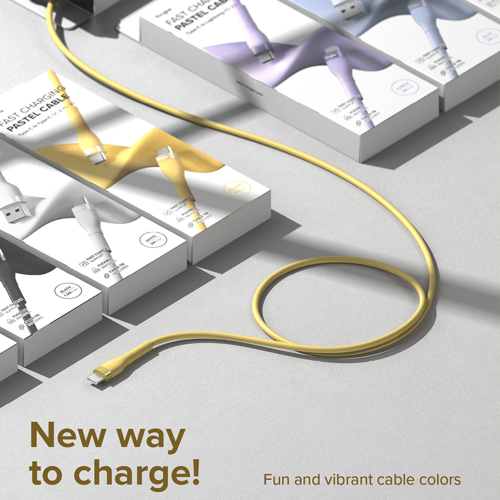 Picture of Ringke Pastel TPE Durable Cable with Cable Tie Organizer QC2.0 Fast Charge USB A to Type C (Yellow 200cm)