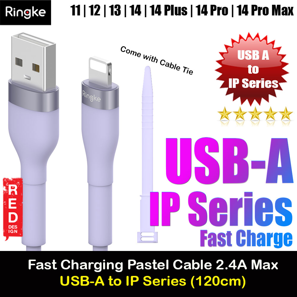 Picture of Ringke Pastel TPE Durable Cable with Cable Tie Organizer 2.4A Fast Charge USB A to Lightning (Purple 120cm) Red Design- Red Design Cases, Red Design Covers, iPad Cases and a wide selection of Red Design Accessories in Malaysia, Sabah, Sarawak and Singapore 