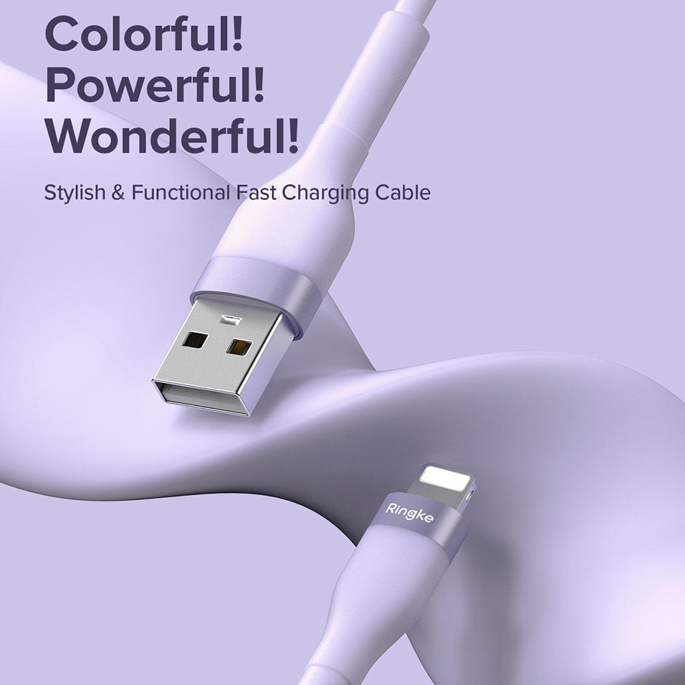 Picture of Ringke Pastel TPE Durable Cable with Cable Tie Organizer 2.4A Fast Charge USB A to Lightning (Purple 120cm)